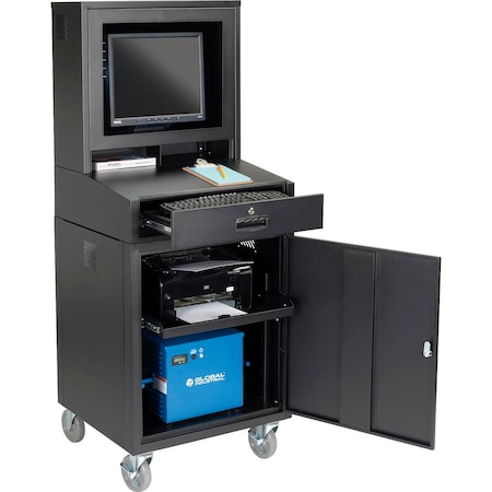 Global Industrial Mobile Powered LCD Computer Cabinet, 40AH Battery, Black, Unassembled 239115PBK40